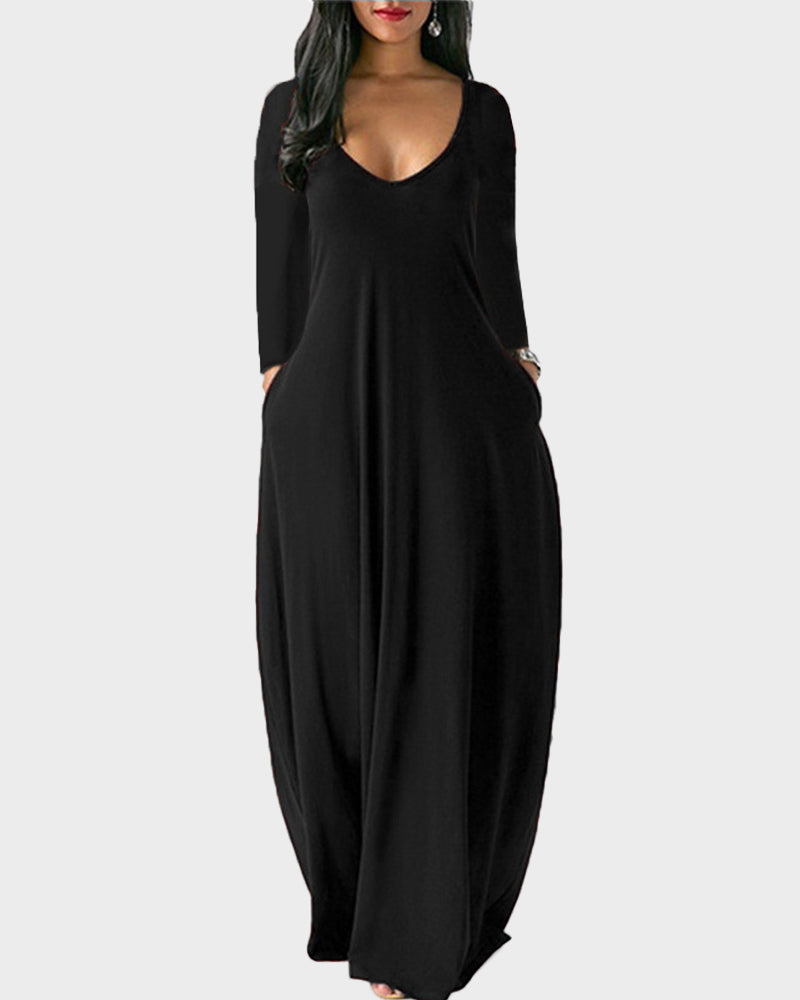 Solid Color Pocket Lounge Dress-2