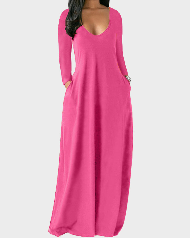 Solid Color Pocket Lounge Dress-3