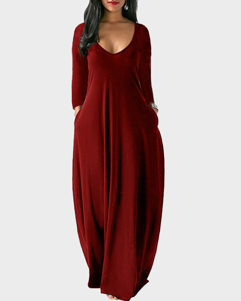 Solid Color Pocket Lounge Dress-1