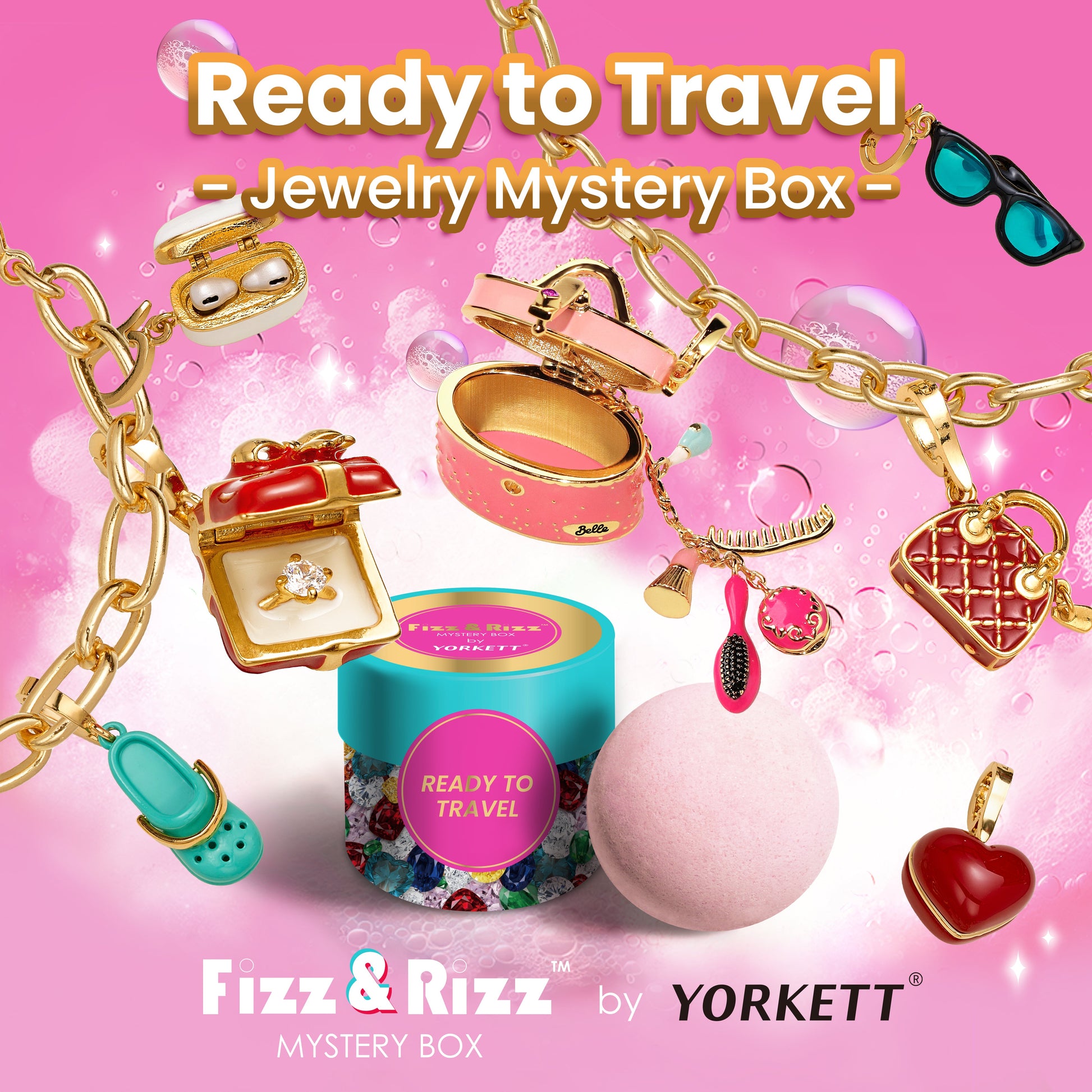 Fizz & Rizz Mystery Jewelry Box Travel Themed Charm Set with Necklace & Bracelet-5