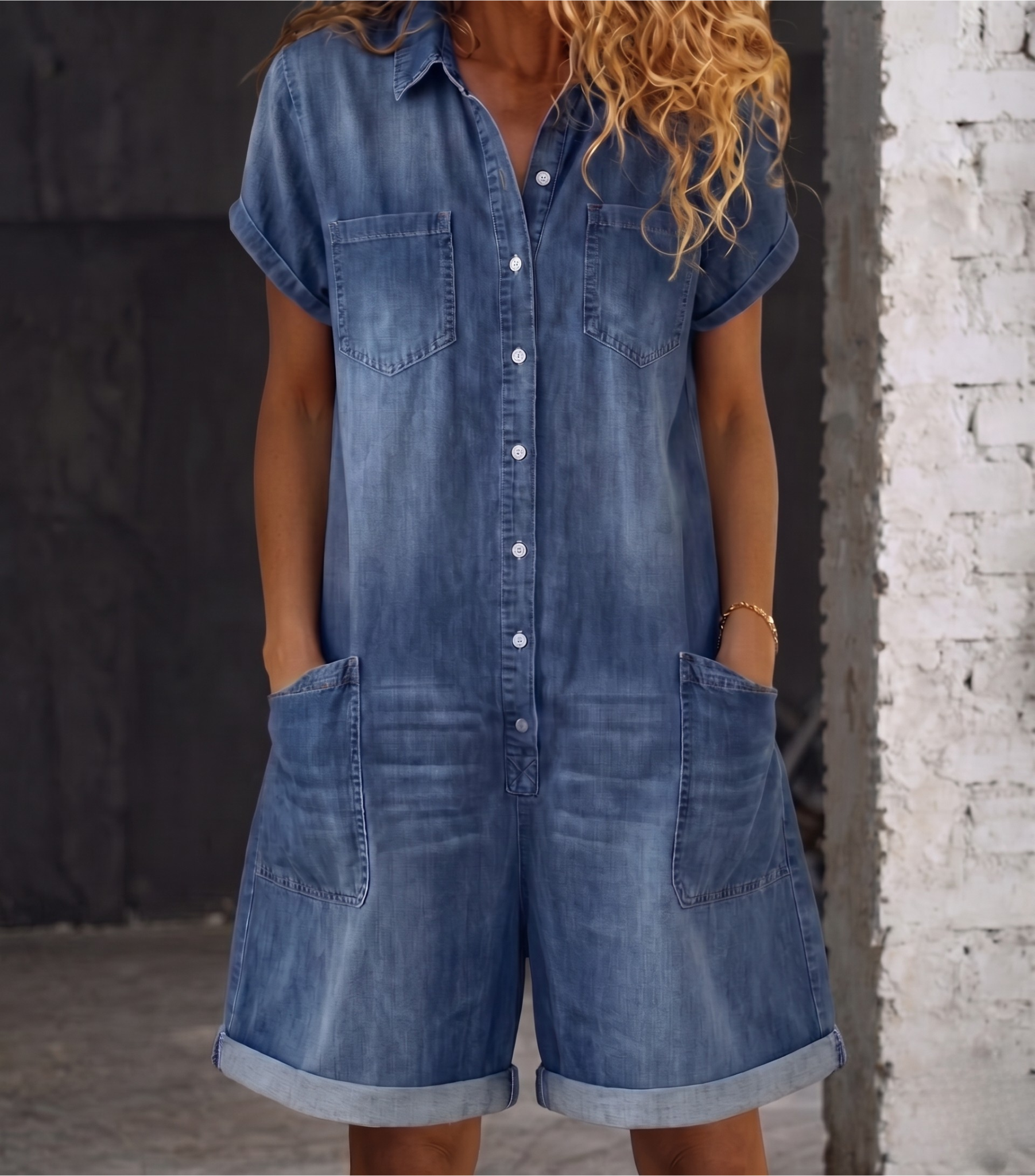 Nora | Casual Denim Jumpsuit Shorts-1