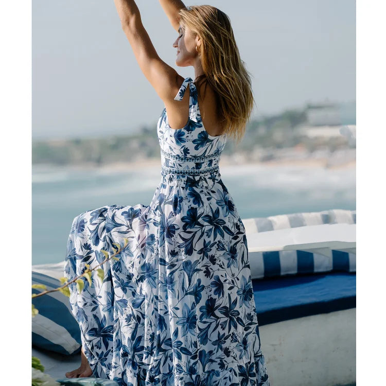 V Neck Lace Up Strip Plant Prints One Piece Swimsuit and Skirt/Sarong-14