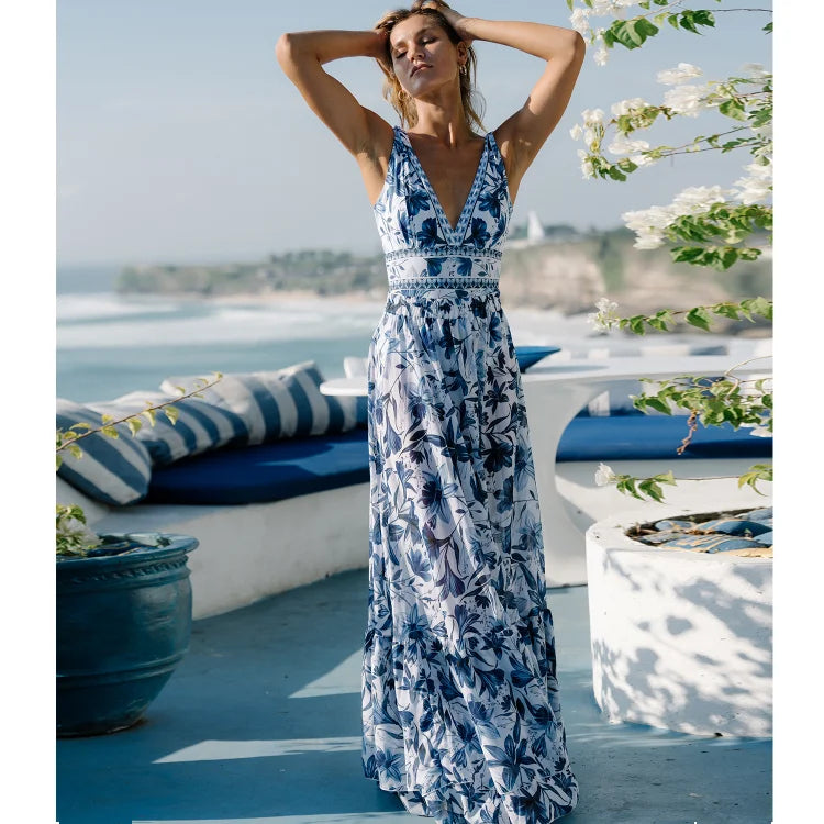 V Neck Lace Up Strip Plant Prints One Piece Swimsuit and Skirt/Sarong-13