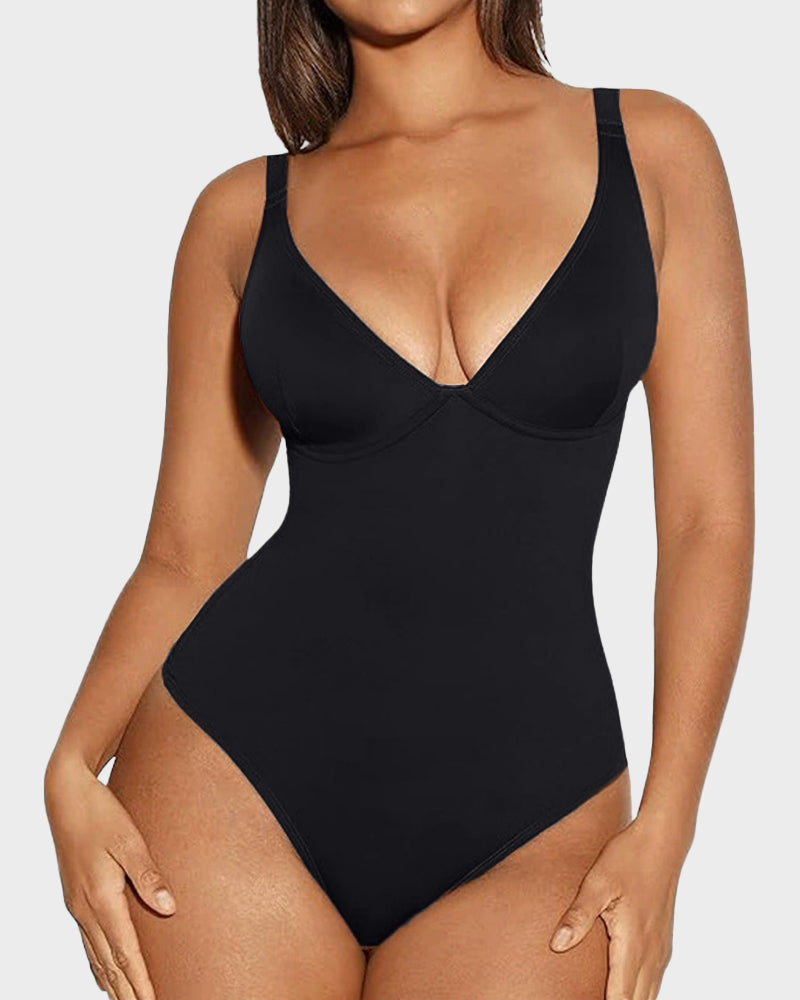V Neck Tummy Control Thong Bodysuit Shapewear-7