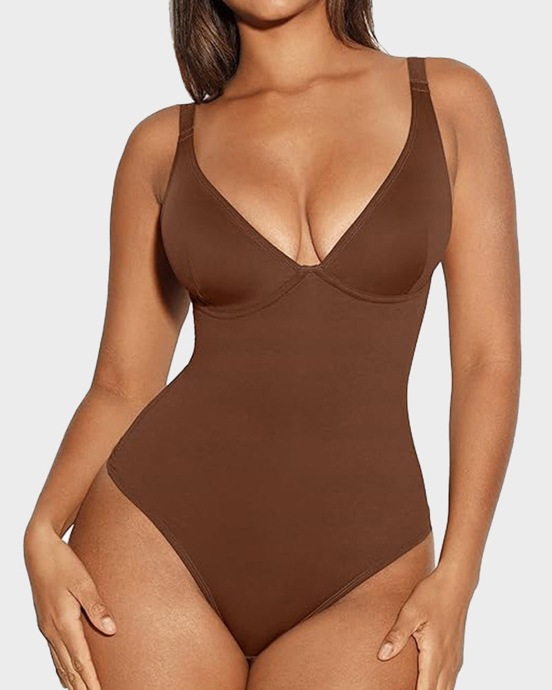 V Neck Tummy Control Thong Bodysuit Shapewear-9