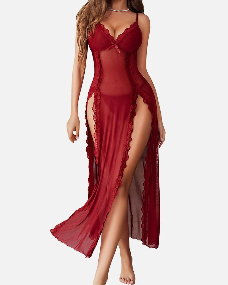 Sexy Mesh V Neck Side Split Nightdress-6
