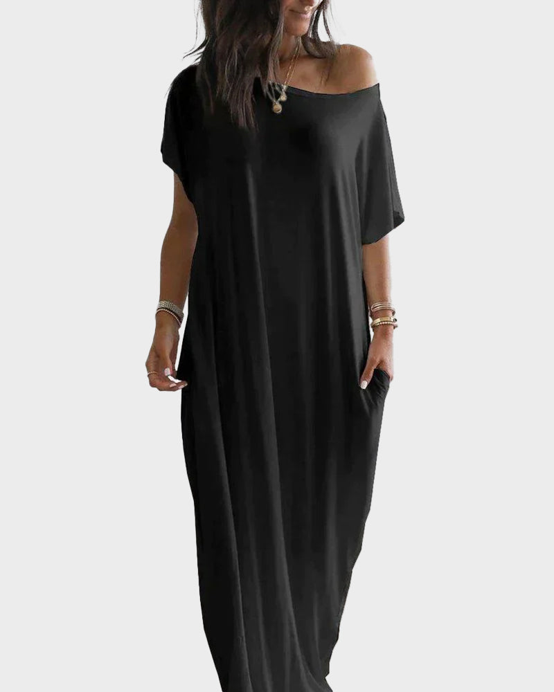 Off-Shoulder Batwing Sleeve Maxi Dress-10