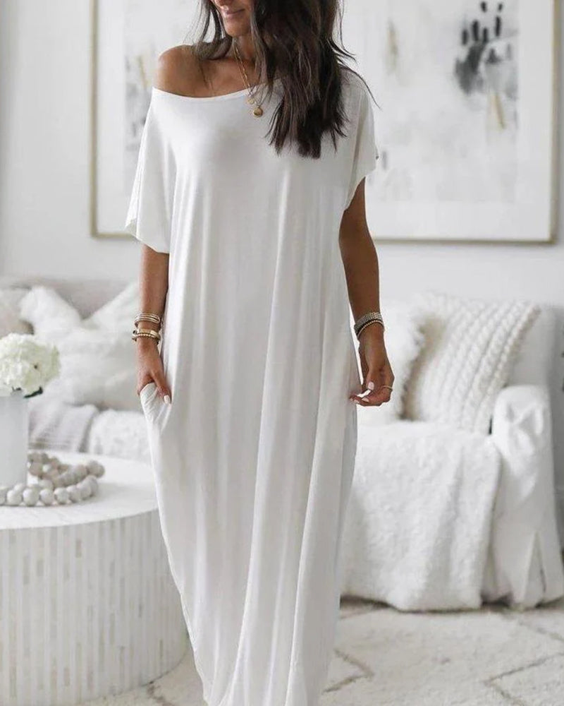 Off-Shoulder Batwing Sleeve Maxi Dress-6