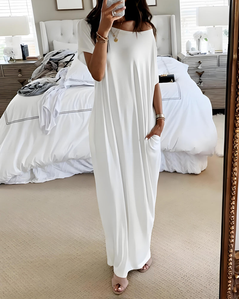 Off-Shoulder Batwing Sleeve Maxi Dress-7
