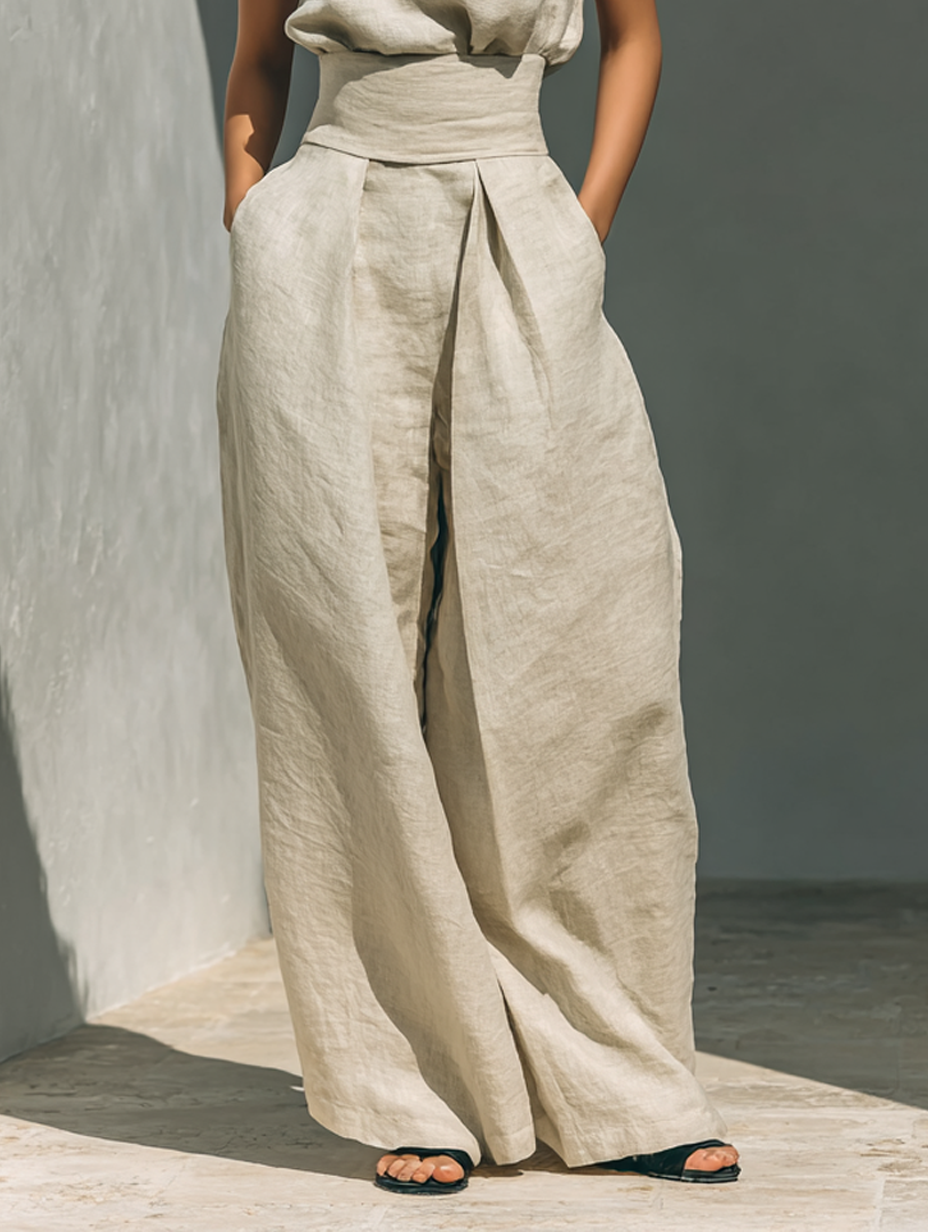Aurora | Relaxed Beige Sleeveless Wide-Leg Co-Ord Set-4