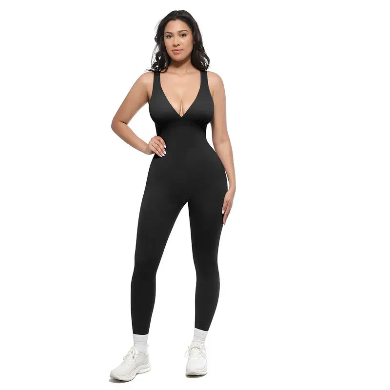 Deep V Shapewear with Chest Support Breathable High-Waisted Tummy Control Jumpsuit-1