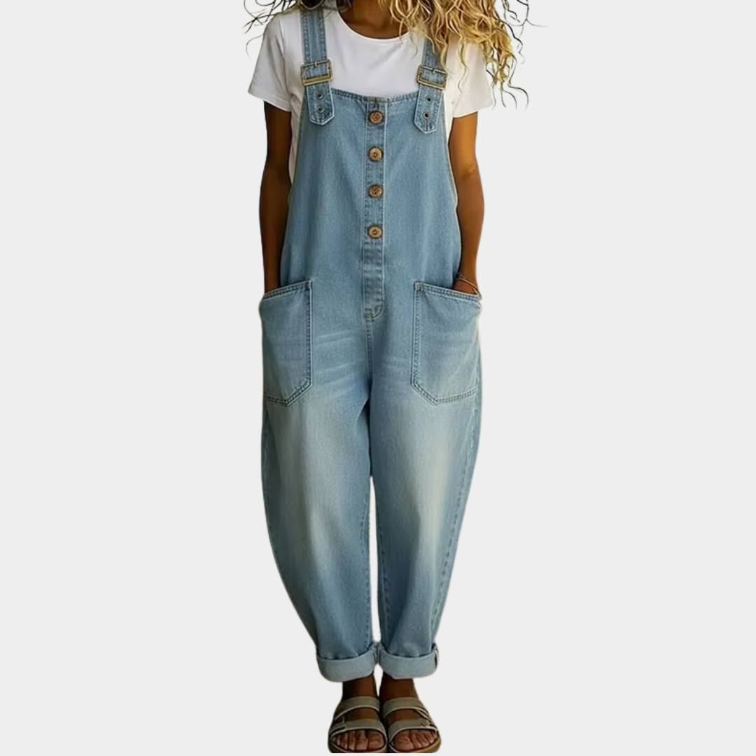 Saylor - Vintage Soft Cotton Denim-Look Overalls with Adjustable straps-1
