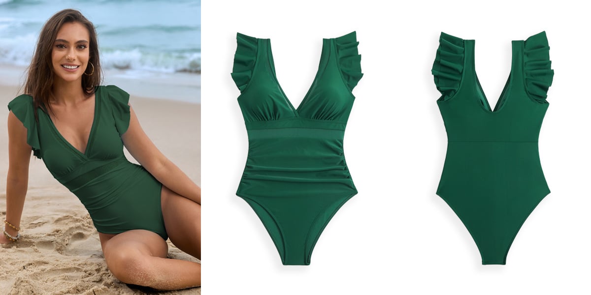 Mesh Patchwork Solid Color One Piece Swimsuit-10