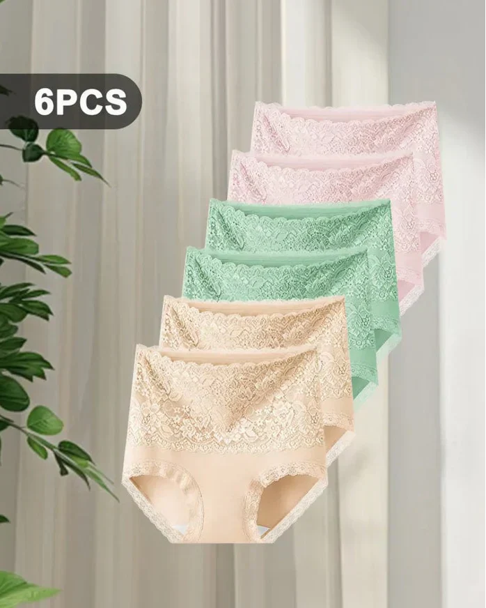 Women's Floral Lace High Waist Hip Lifting Cotton Briefs (3 Pack / 6 Pack)-15
