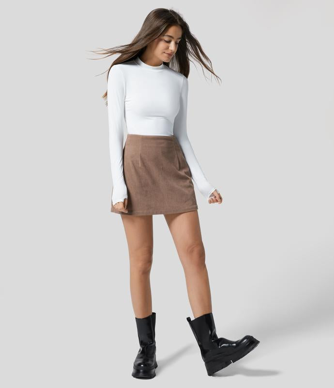 High Waisted Invisible Zipper 2-in-1 Mini A-line Corduroy Casual Skirt-8
