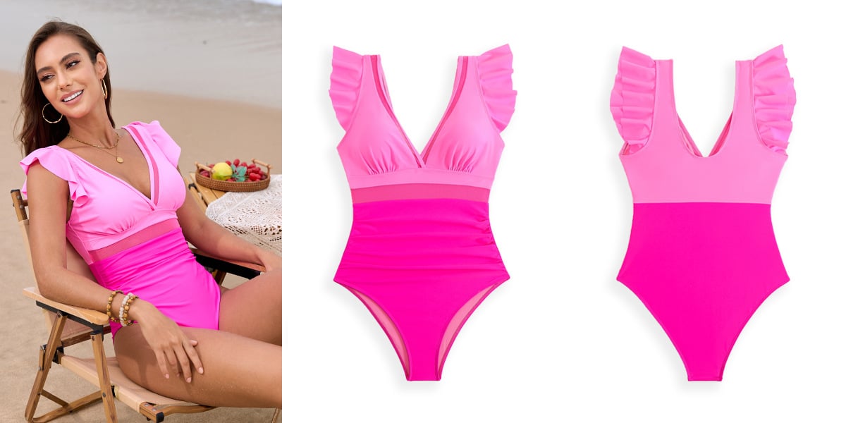Mesh Patchwork Solid Color One Piece Swimsuit-13