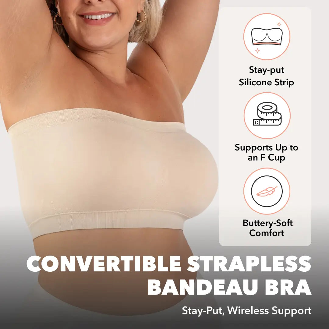 Convertible Strapless Bandeau Bra with Wireless Comfort, Anti-Slip Grip & Removable Straps-3