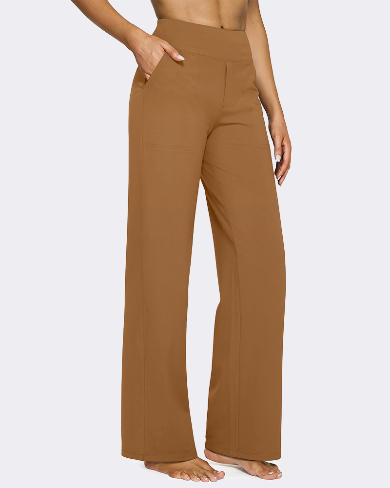High-Waist Wide Leg Yoga Pants with Pockets-11