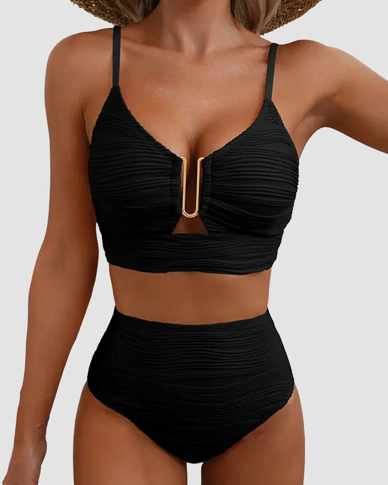 U-Wire Cutout Textured High-Waist Bikini Set-5