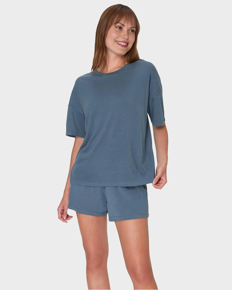 2 Piece Lounge Set Comfywear Supersoft Boxy T-shirt & Sleep Shorts Loungewear-1