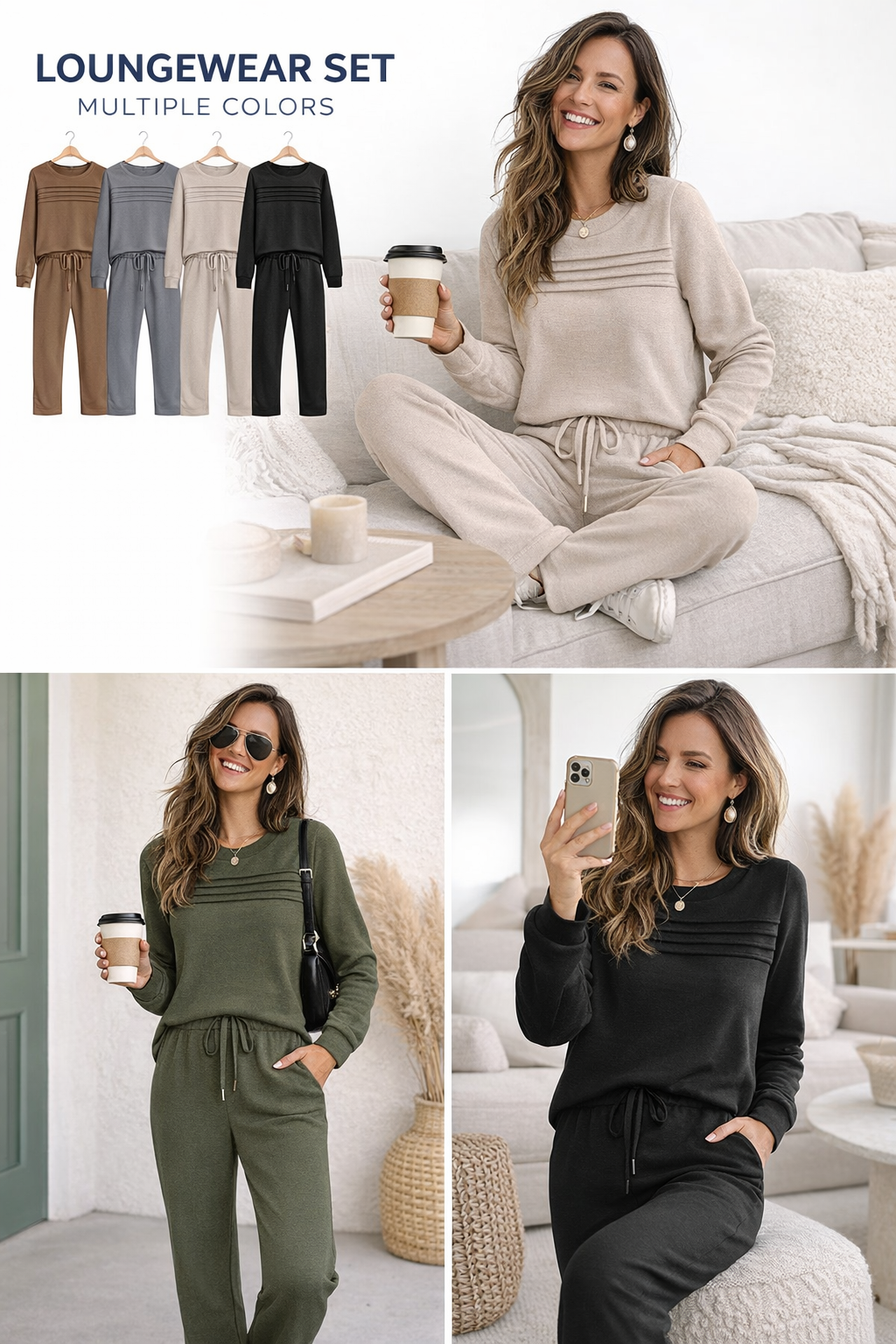 Women's Crew Neck Top & Drawstring Pants Set-2