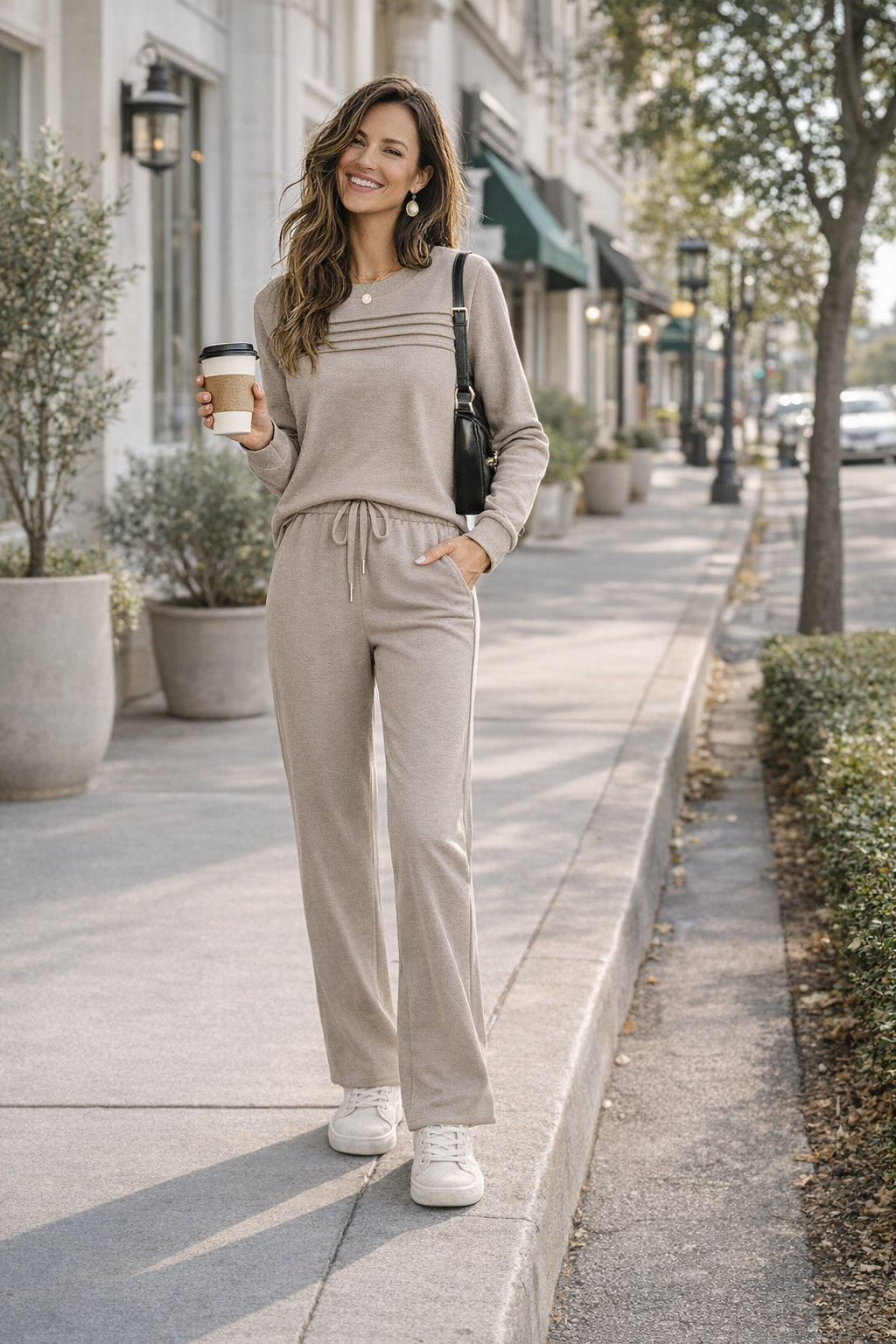 Women's Crew Neck Top & Drawstring Pants Set-4