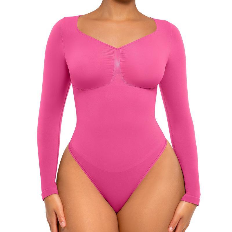Seamless V-Neck Long Sleeve Shaping Bodysuit-6