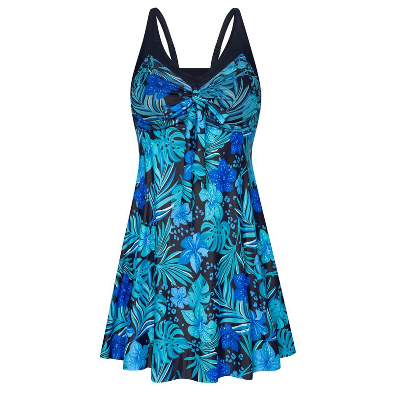 Women's Two Piece Swim Dress Plus Size Tummy Control Tankinis Swimdress Floral Printed Swimwear Swimsuits with Boyshort-19
