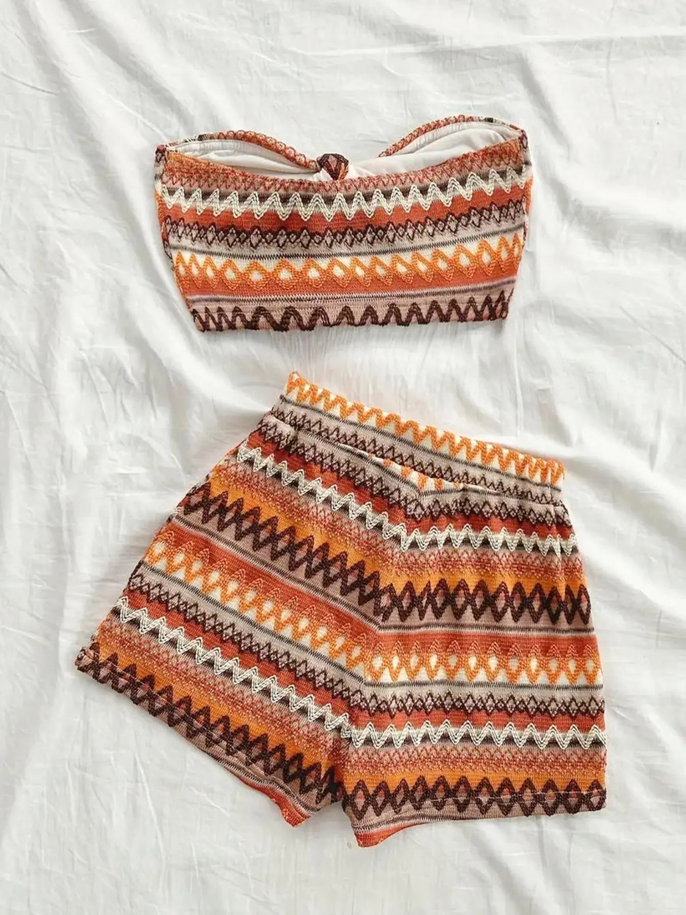 Women's Striped Crop Tube Top & High-Waist Shorts Set – Casual Boho Two-Piece Summer Outfit-4