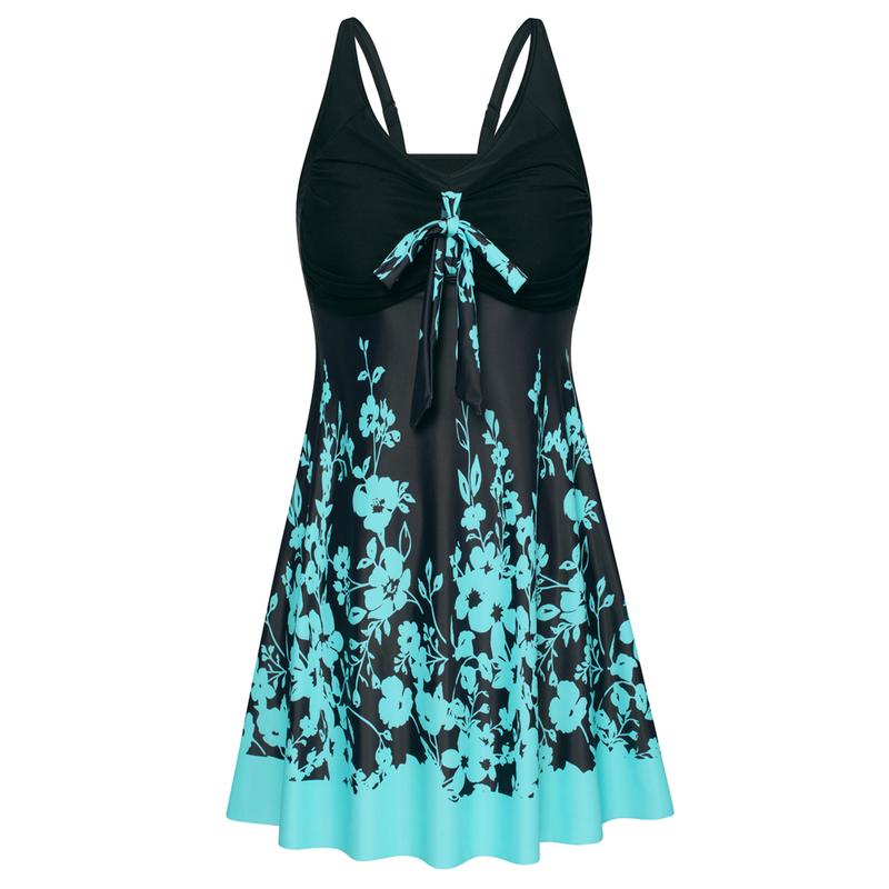 Women's Two Piece Swim Dress Plus Size Tummy Control Tankinis Swimdress Floral Printed Swimwear Swimsuits with Boyshort-20