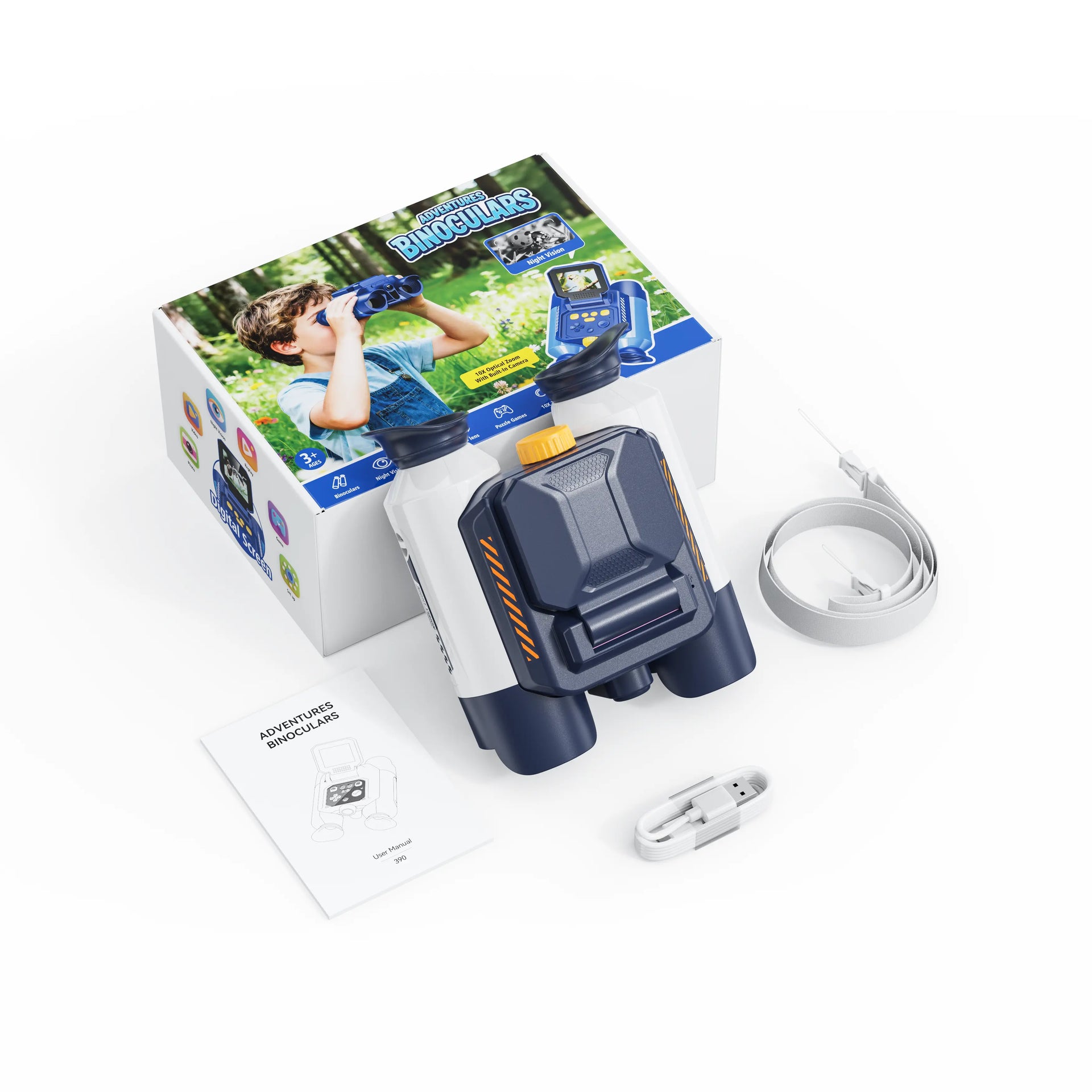 ASPOVEN Magic Adventures Binoculars with 2.4" IPS Screen 10X Zoom+7 IR Nightvisio Multiple Adventure Toy