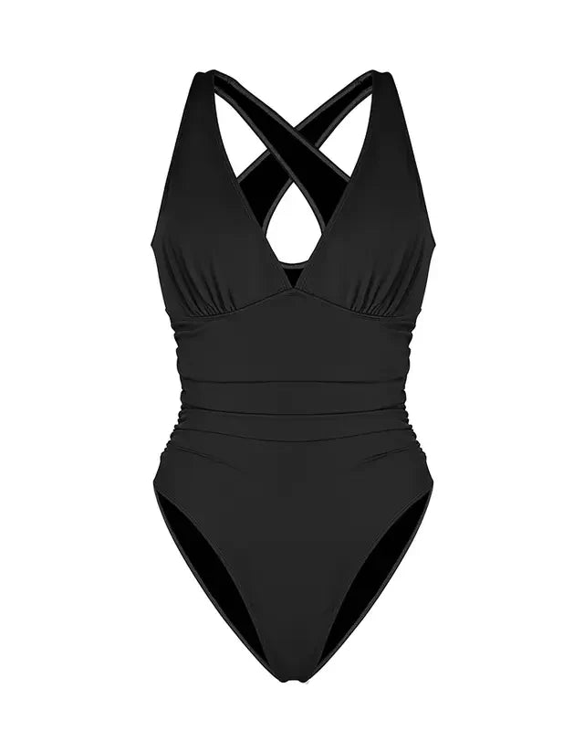 One-Piece with Criss Cross Back & Off-Shoulder Neckline Bodycon Swim Bodysuit-6