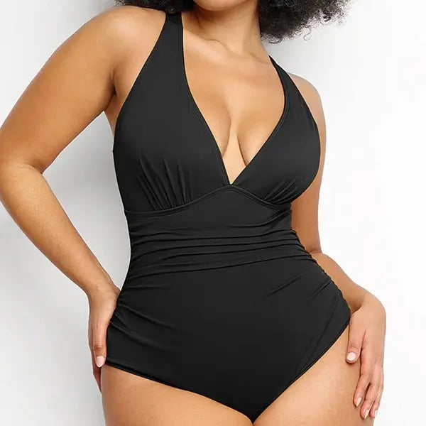 One-Piece with Criss Cross Back & Off-Shoulder Neckline Bodycon Swim Bodysuit-7