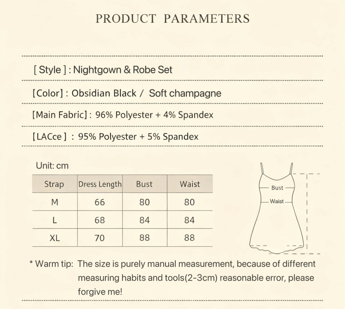 Sexy Luxury Satin Sleepwear Set, Champagne & Black Contrast, Elegant Loungewear-5