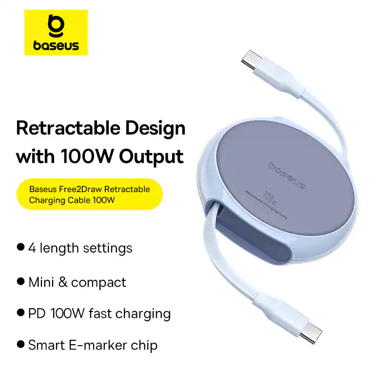 Baseus - Pathfinder Series Free2Pull Retractable Fast Charging Cable, USB-C to USB-C, 100W, 3.3Ft - Blue-7