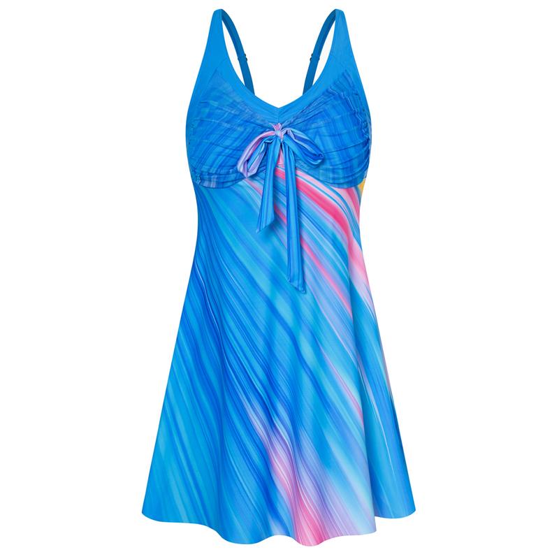 Women's Two Piece Swim Dress Plus Size Tummy Control Tankinis Swimdress Floral Printed Swimwear Swimsuits with Boyshort-23