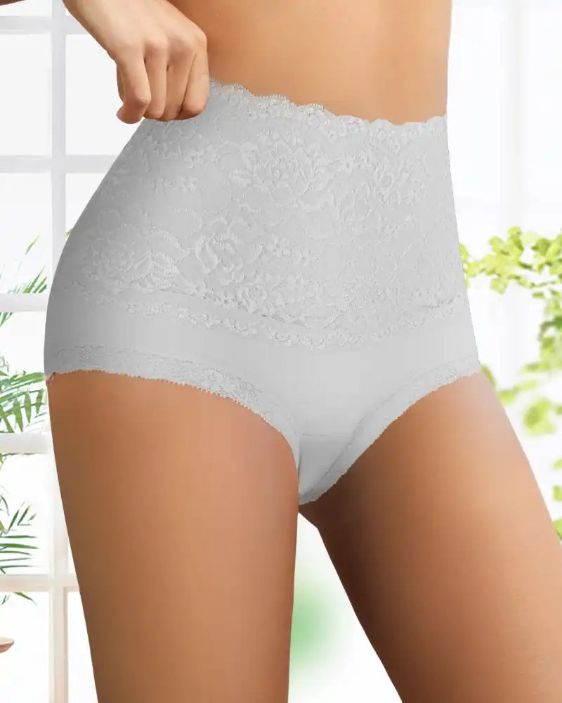 Women's Floral Lace High Waist Hip Lifting Cotton Briefs (3 Pack / 6 Pack)-5