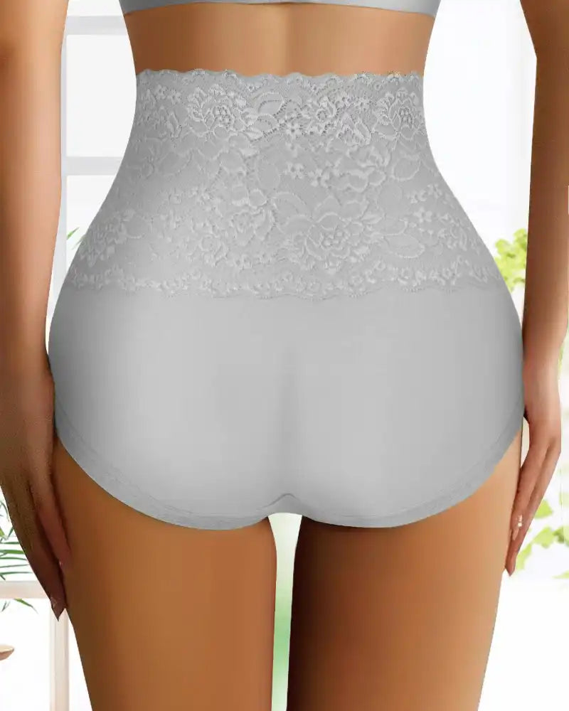 Women's Floral Lace High Waist Hip Lifting Cotton Briefs (3 Pack / 6 Pack)-6