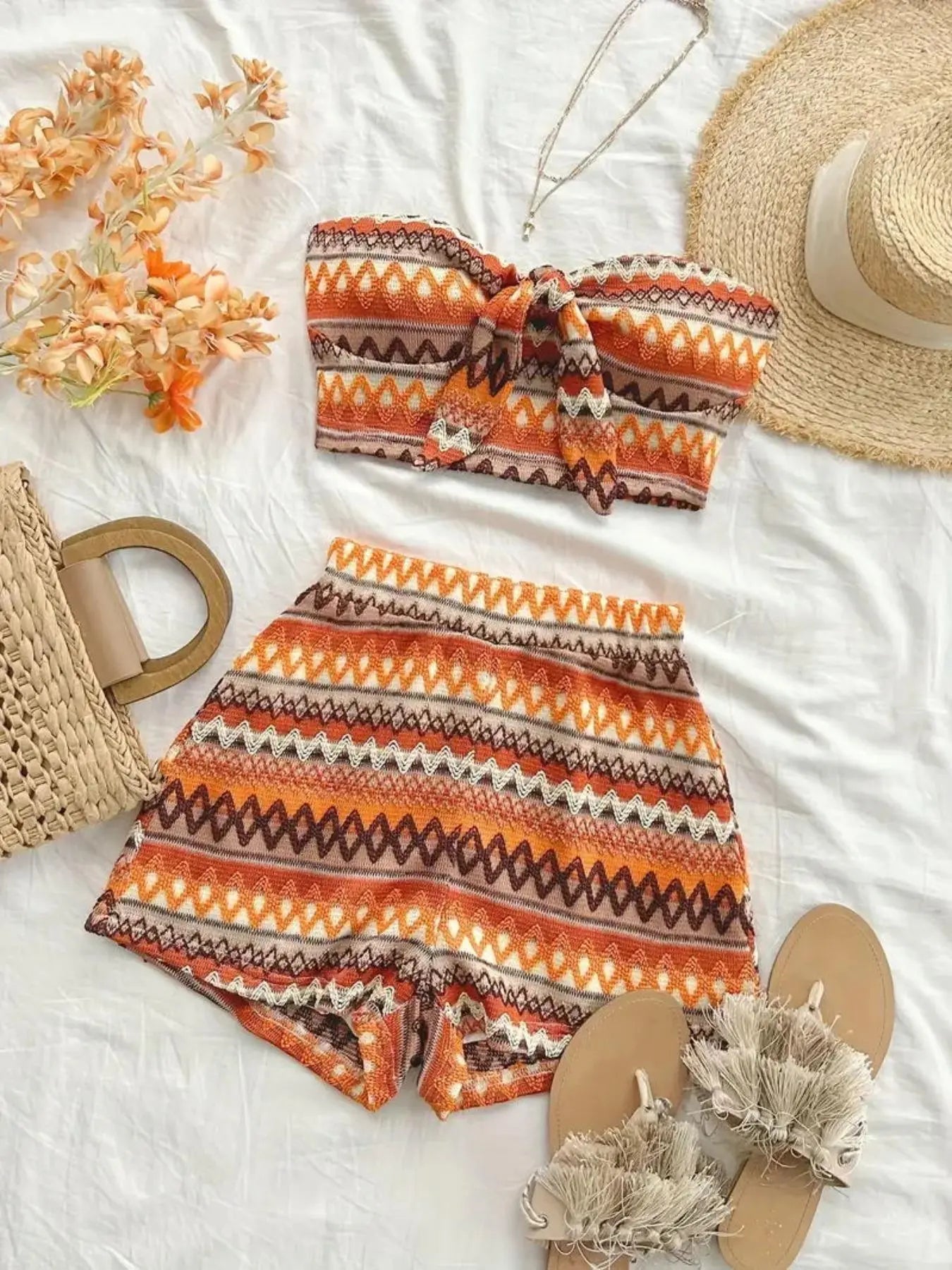Women's Striped Crop Tube Top & High-Waist Shorts Set – Casual Boho Two-Piece Summer Outfit-3