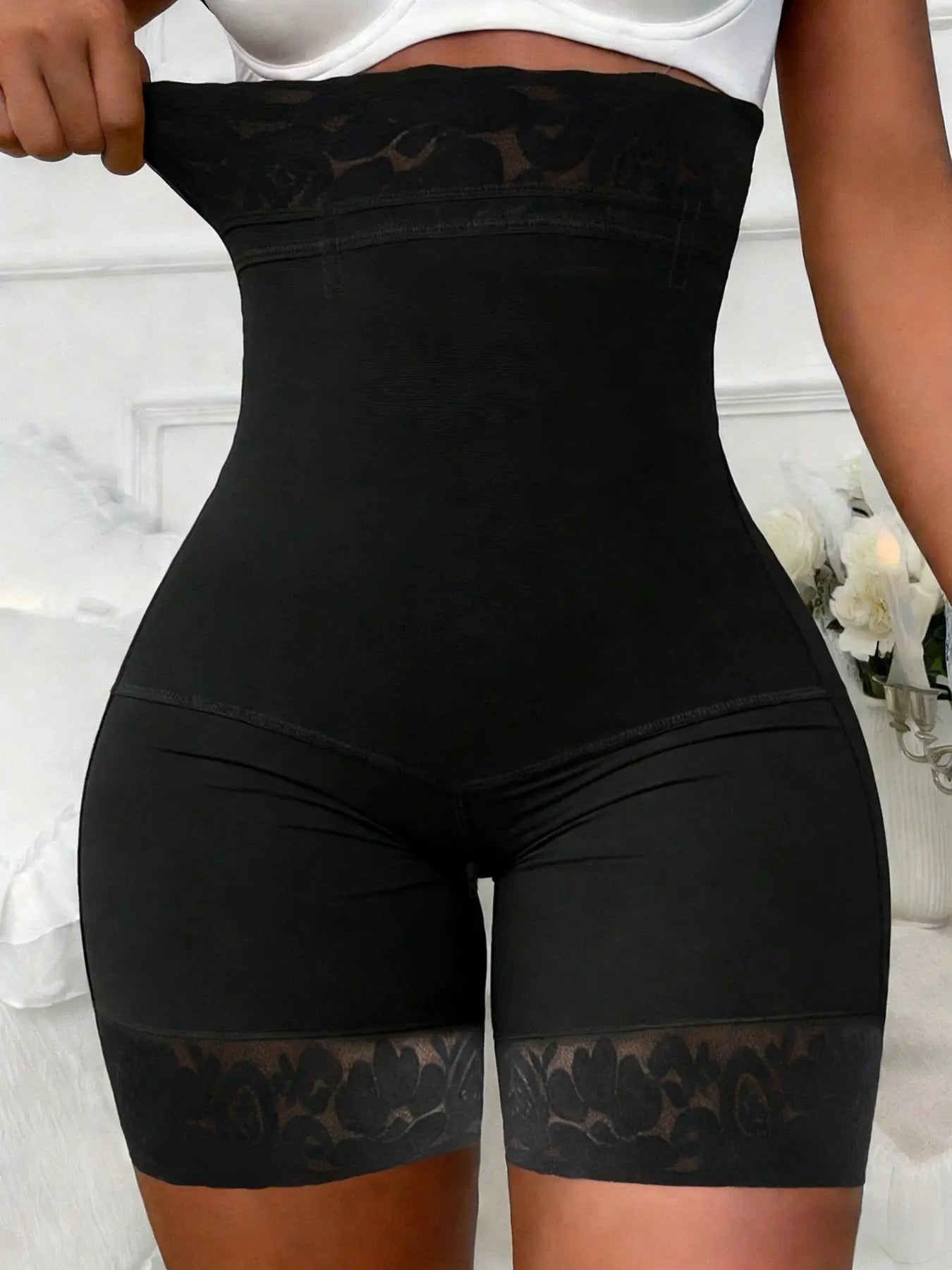 High Waist Tummy Control Shapewear Shorts | Butt Lift Breathable Lace Zipper Shorts-7