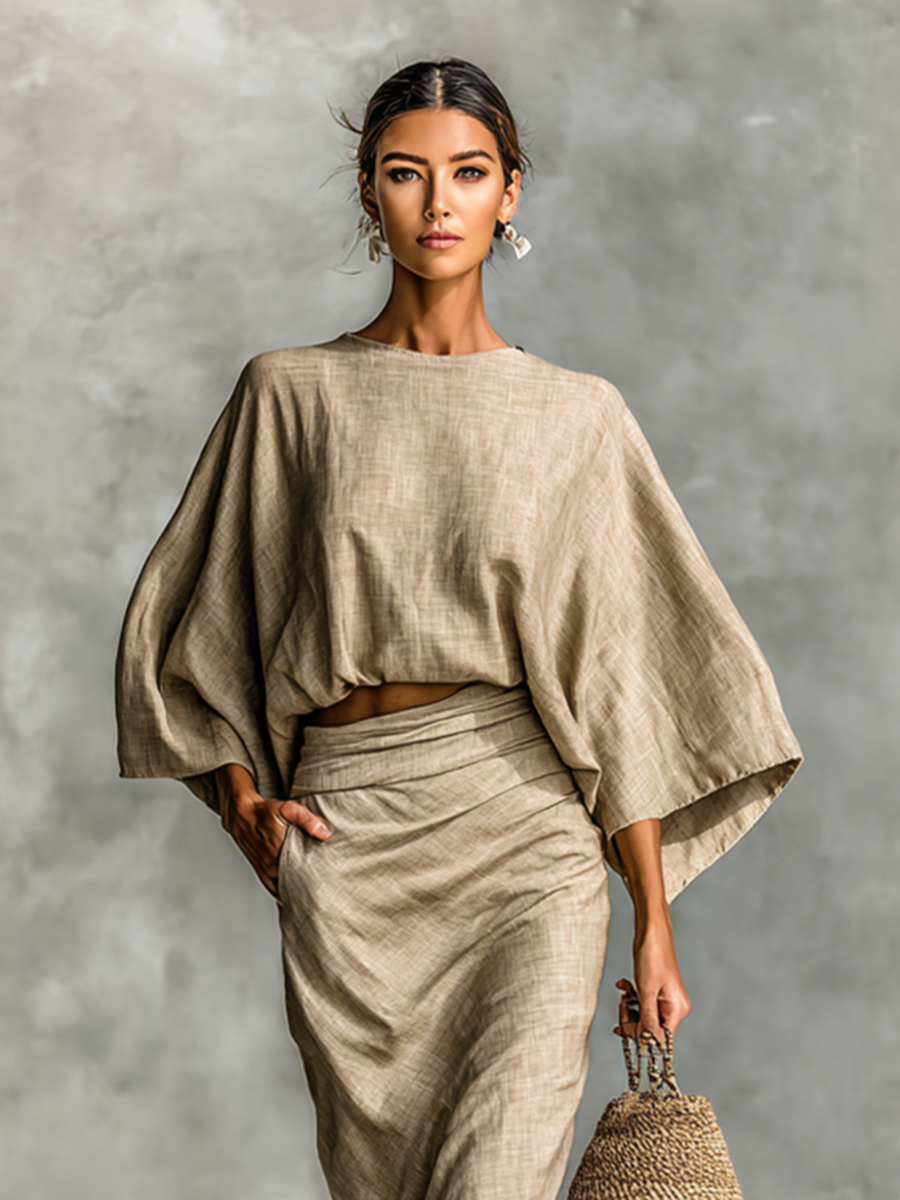 Selene | Soft Batwing Top and Maxi Skirt Two-Piece Set-2