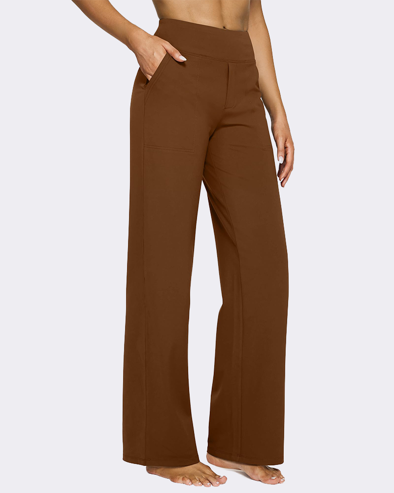 High-Waist Wide Leg Yoga Pants with Pockets-4