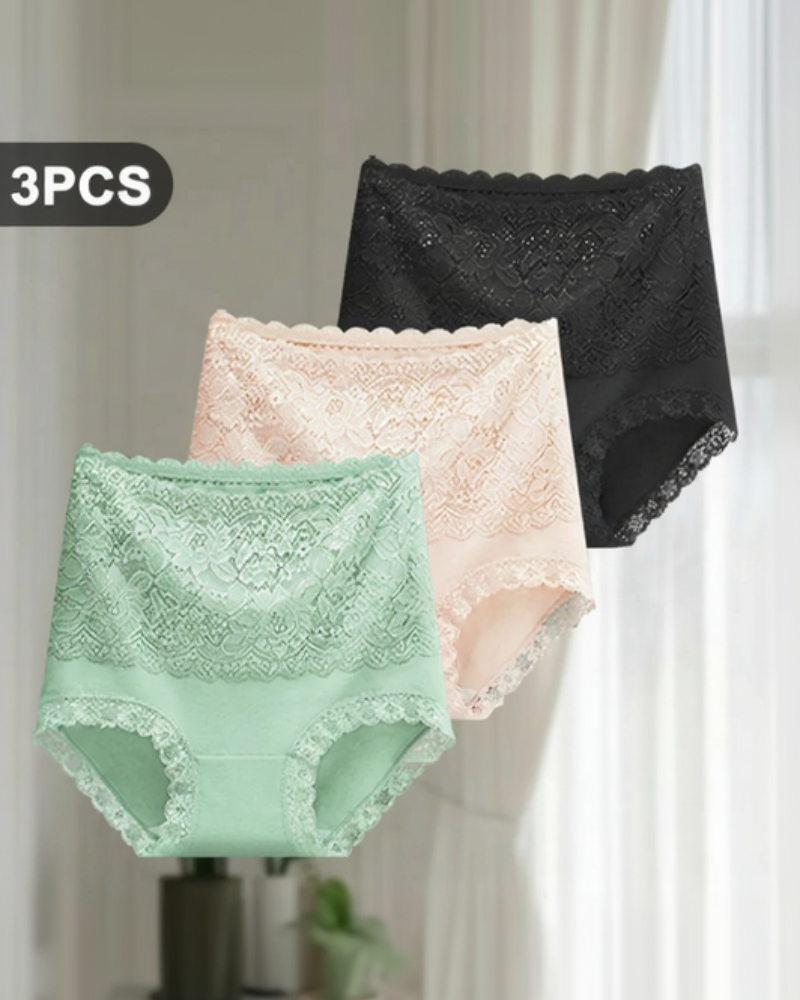 Women's Floral Lace High Waist Hip Lifting Cotton Briefs (3 Pack / 6 Pack)-13