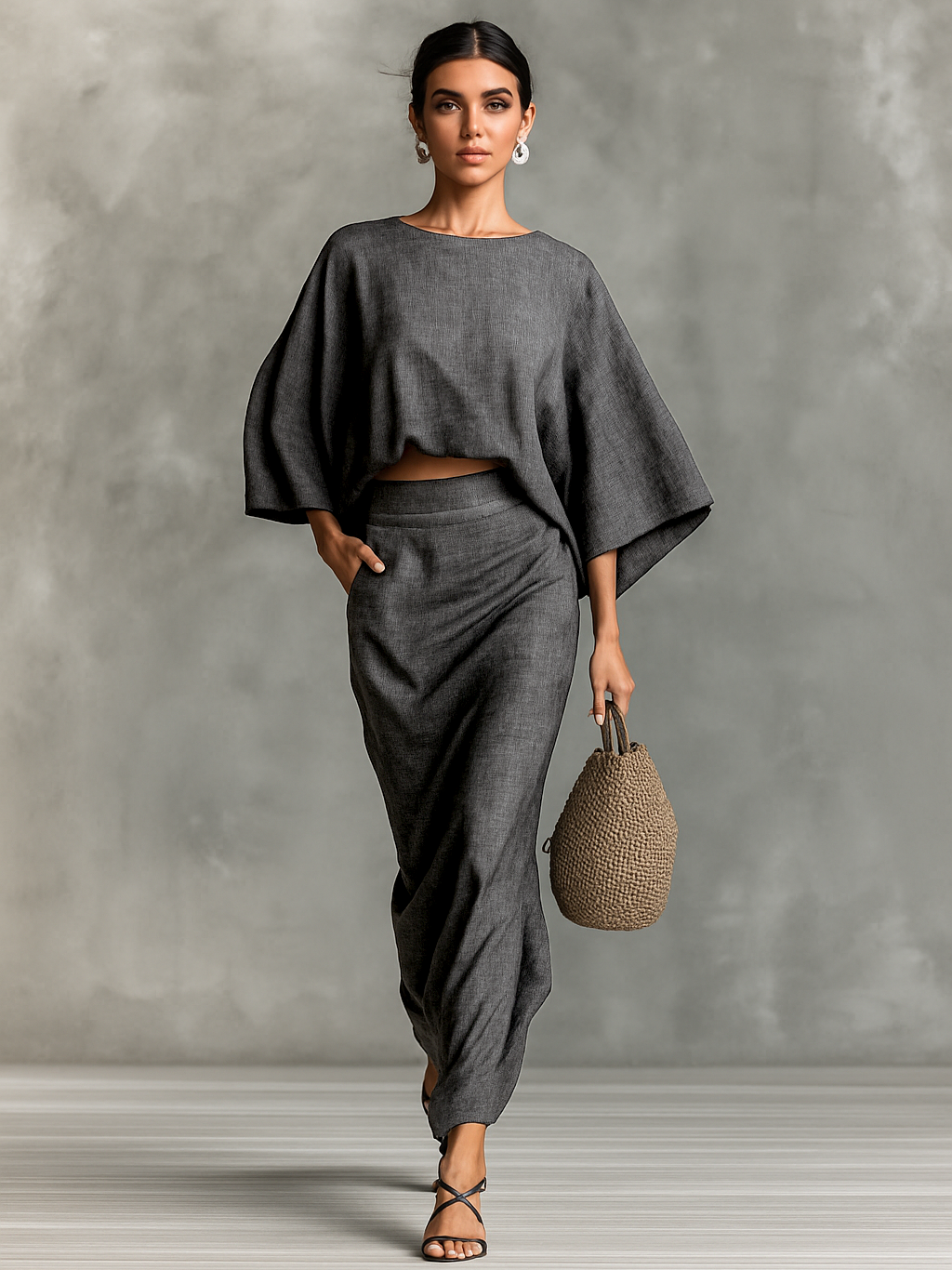 Selene | Soft Batwing Top and Maxi Skirt Two-Piece Set-5