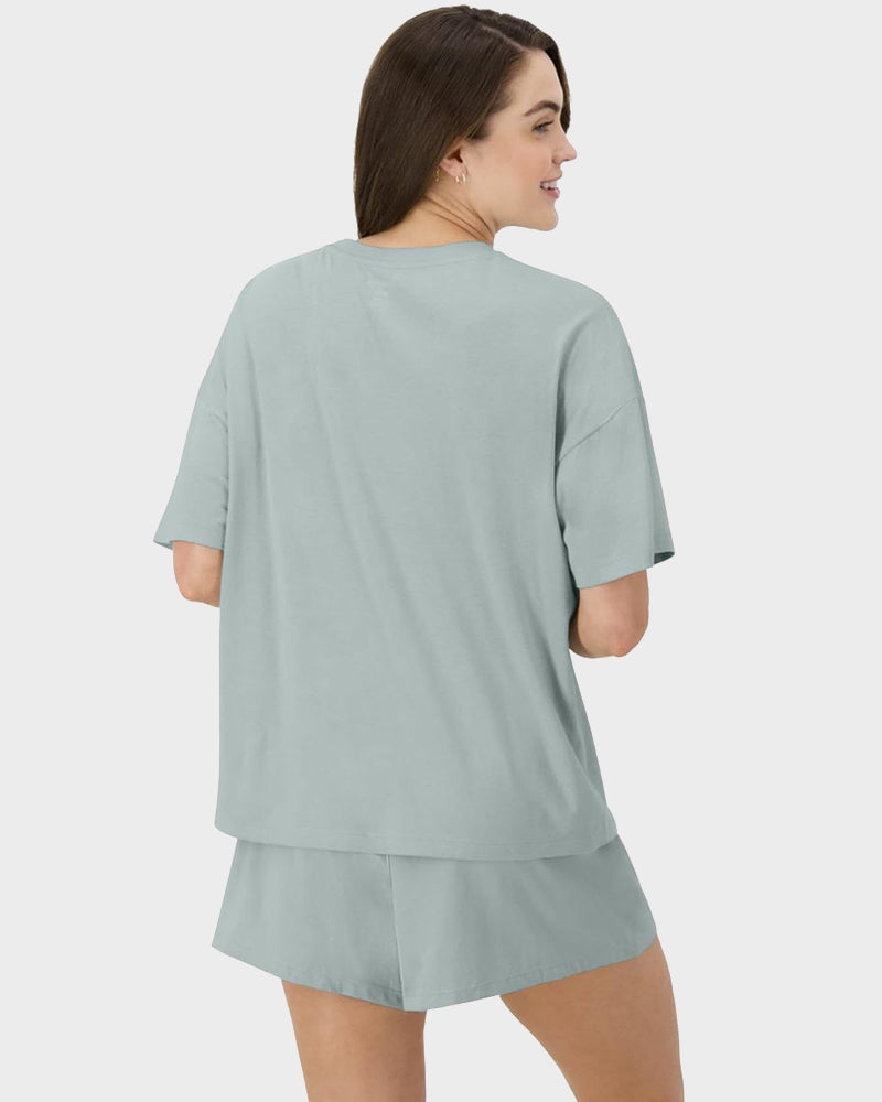 2 Piece Lounge Set Comfywear Supersoft Boxy T-shirt & Sleep Shorts Loungewear-10