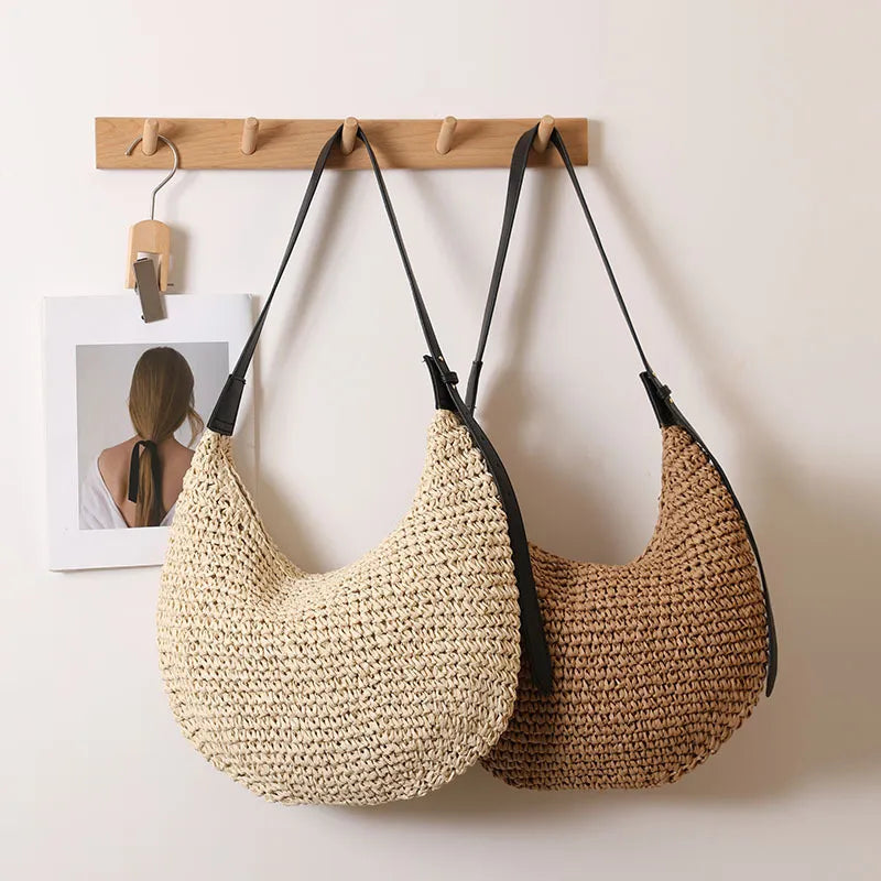 Mandy | Bohemian chic asymmetrical straw shoulder beach bag-4