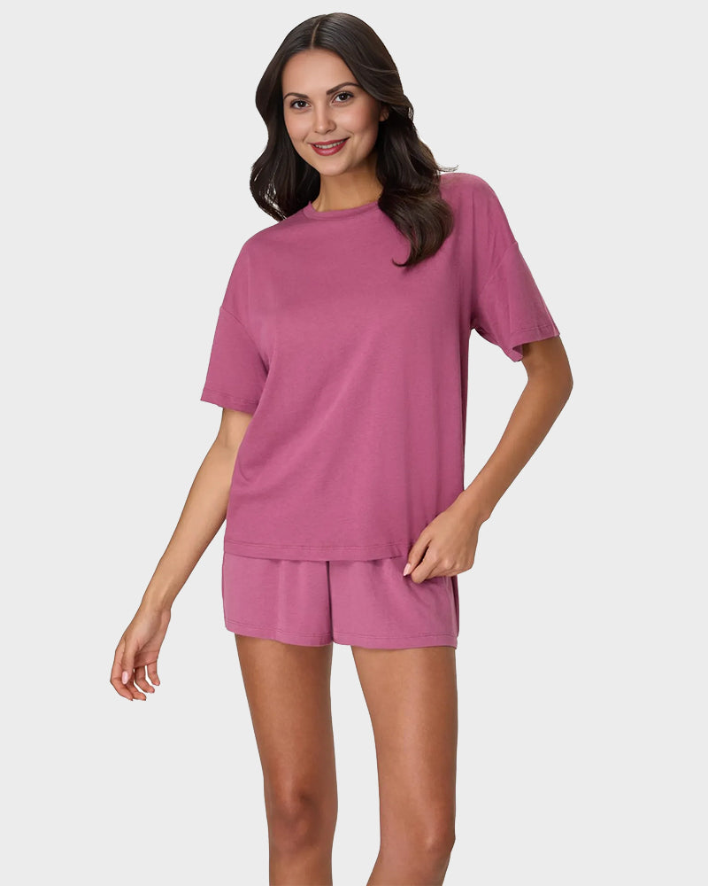 2 Piece Lounge Set Comfywear Supersoft Boxy T-shirt & Sleep Shorts Loungewear-15