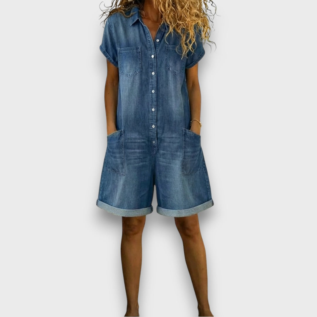 Saylor - Vintage short Cotton Denim-Look Overalls-1