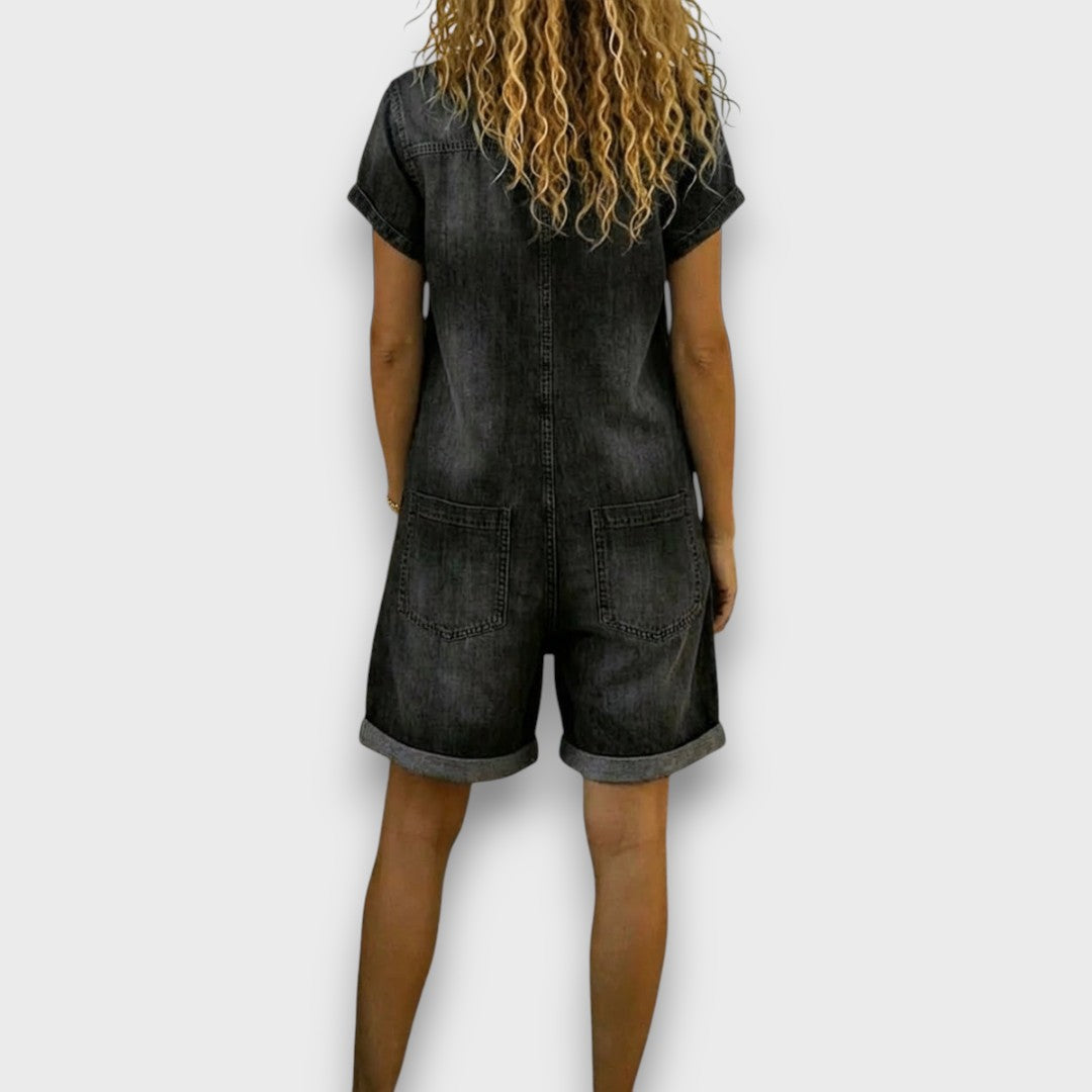 Saylor - Vintage short Cotton Denim-Look Overalls-4