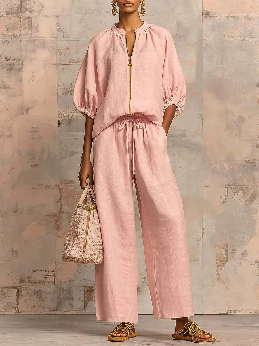 Alba | Relaxed Button-Up Shirt and Wide-Leg Pants Co-Ord Set-5
